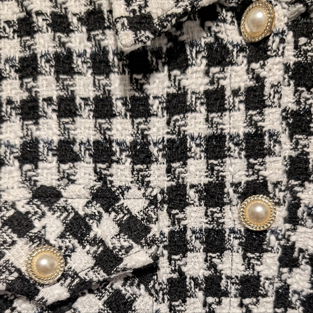 HYFVE Houndstooth Tweed Shacket Pearl Buttons Black White M NWT - Picture 6 of 12